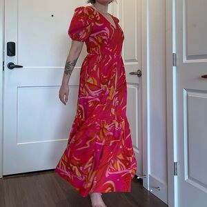 1 State Pink Orange Red Maxi Dress